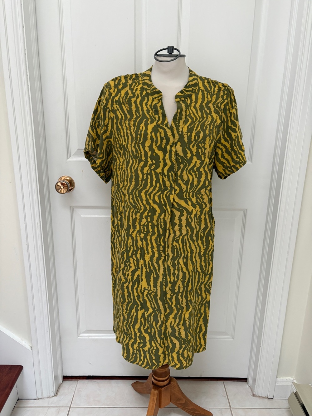 H&M Olive & Mustard Zebra-Print Midi Dress